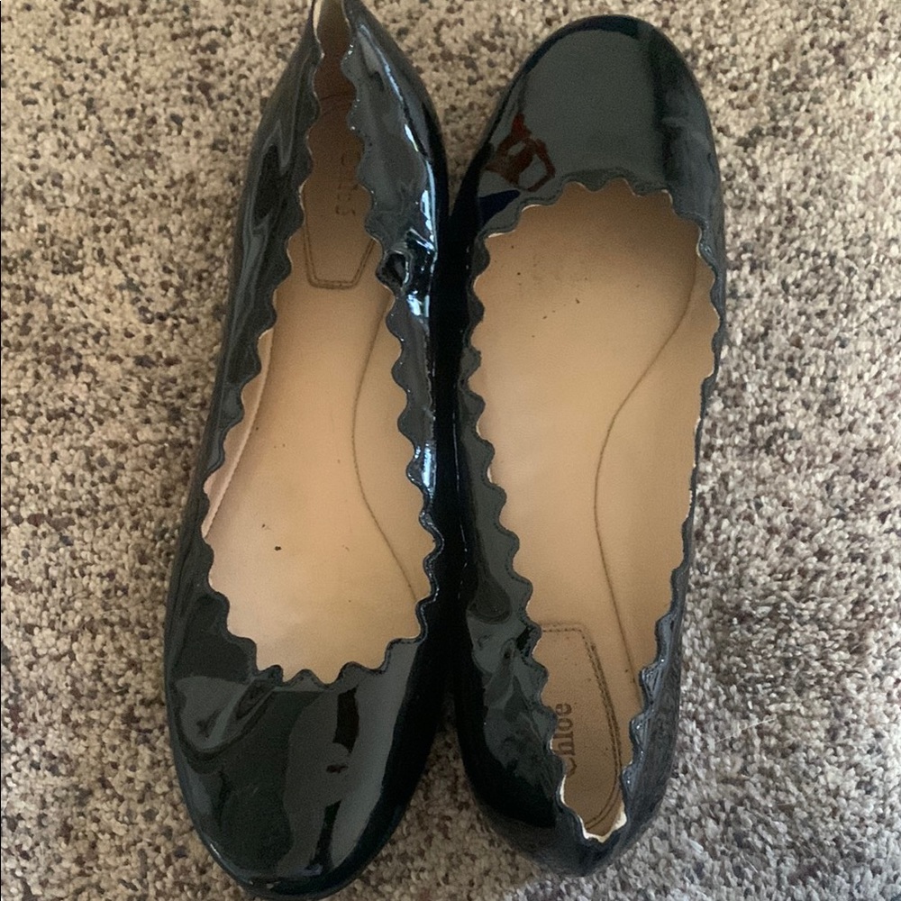 Chloe Black Patent Leather Ballet Flats